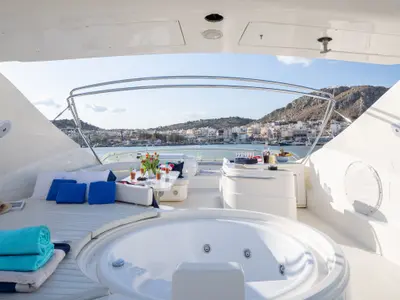 Deck of ESTIA YI, a Ferretti 880 motor yacht at Athens, Greece