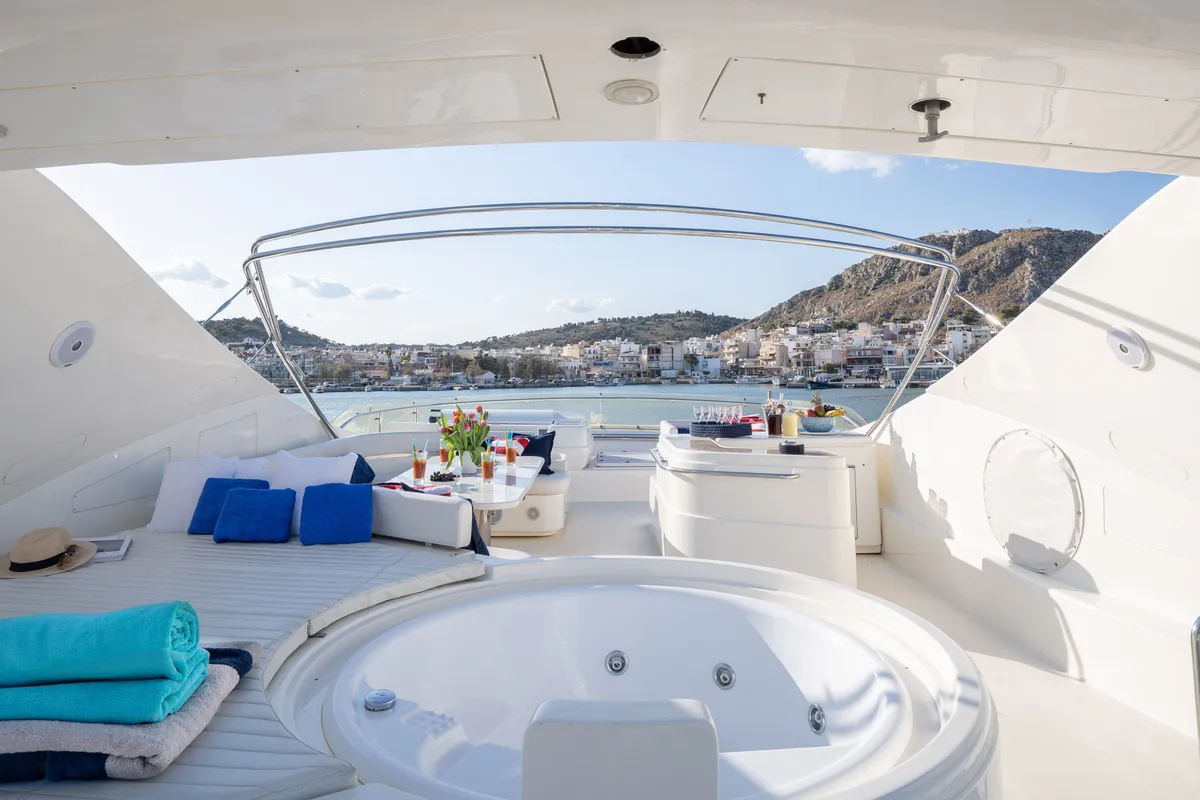Deck of ESTIA YI, a Ferretti 880 motor yacht at Athens, Greece
