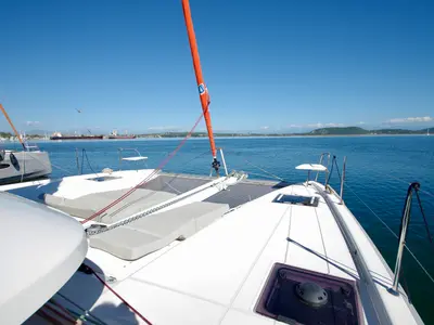 Deck of HELLENIC BREEZE, a Excess 11 catamaran at Preveza, Greece