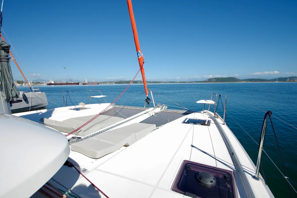 Deck of HELLENIC BREEZE, a Excess 11 catamaran at Preveza, Greece