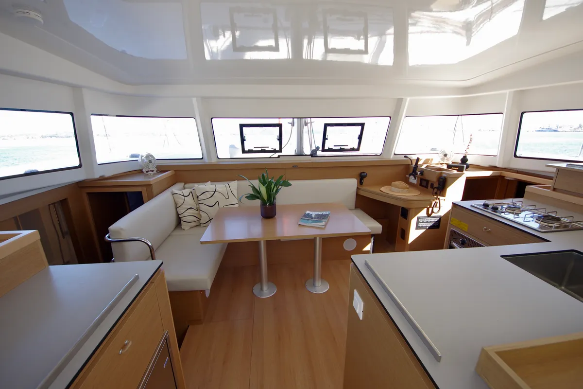 Salon of HELLENIC BREEZE, a Excess 11 catamaran at Preveza, Greece