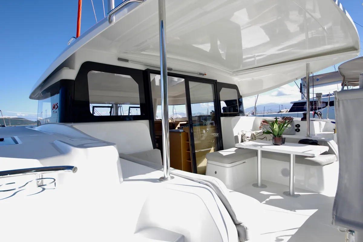 Exterior view of HELLENIC BREEZE, a Excess 11 catamaran at Preveza, Greece