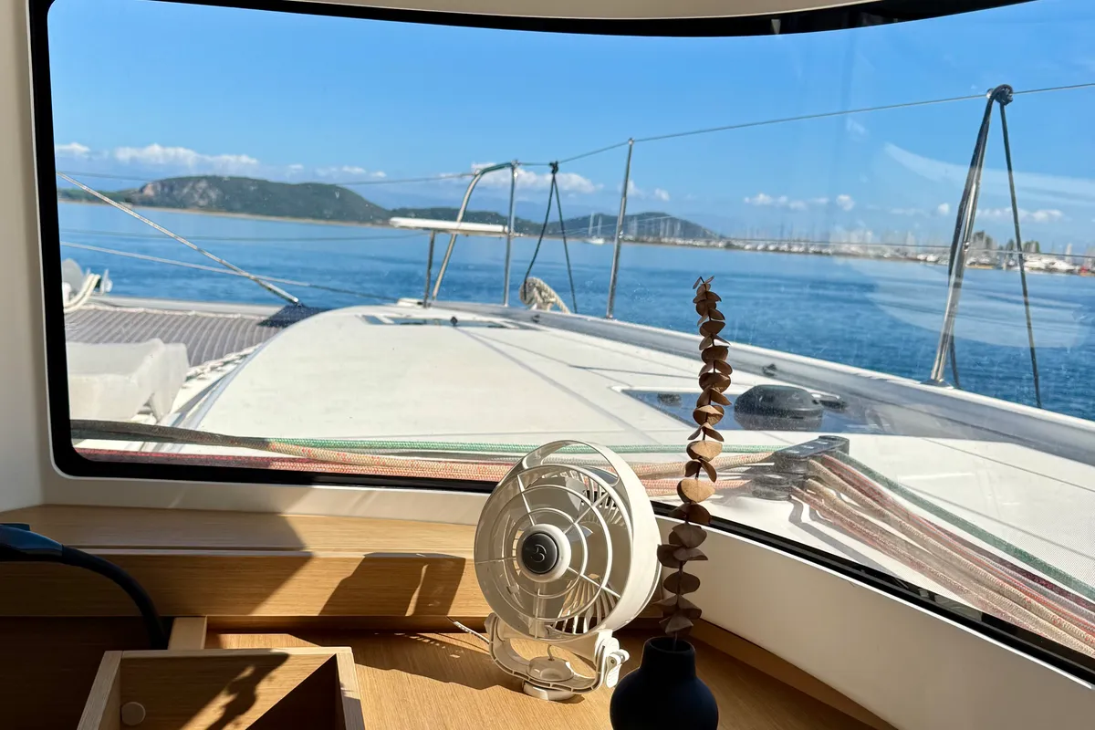 Salon of HELLENIC BREEZE, a Excess 11 catamaran at Preveza, Greece