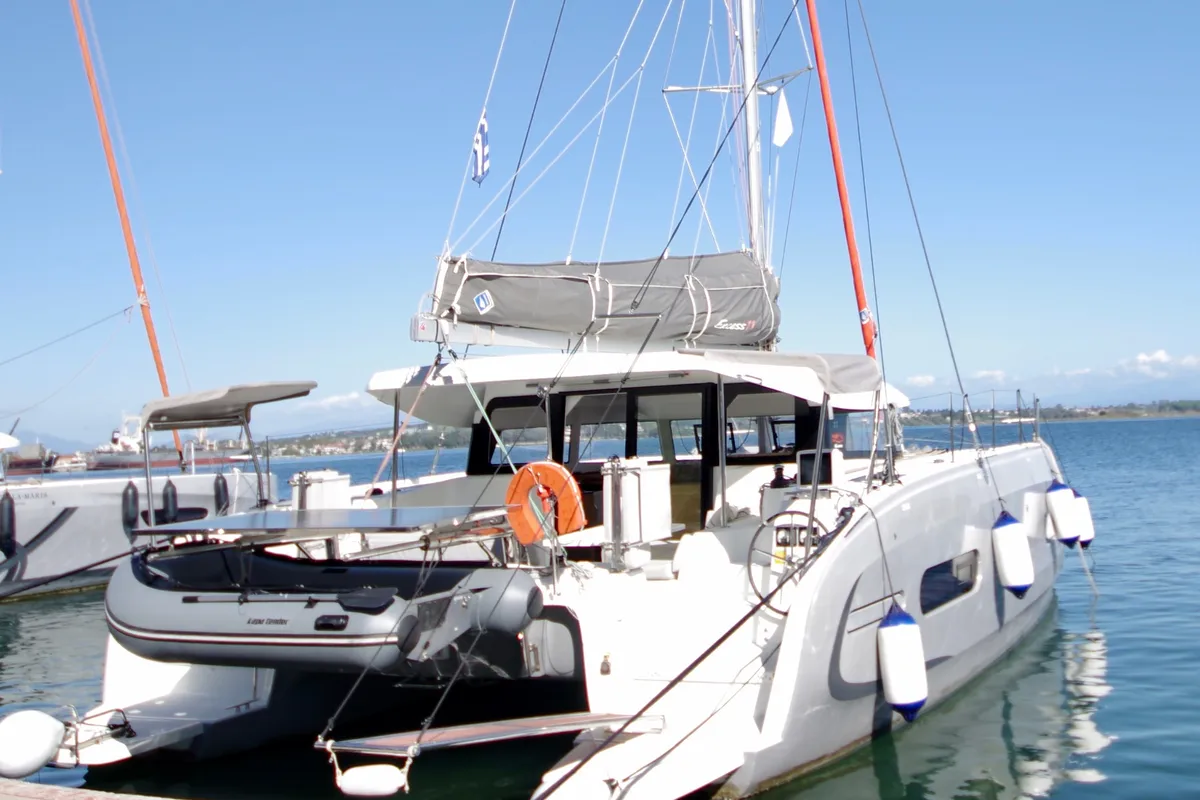 Exterior view of HELLENIC BREEZE, a Excess 11 catamaran at Preveza, Greece