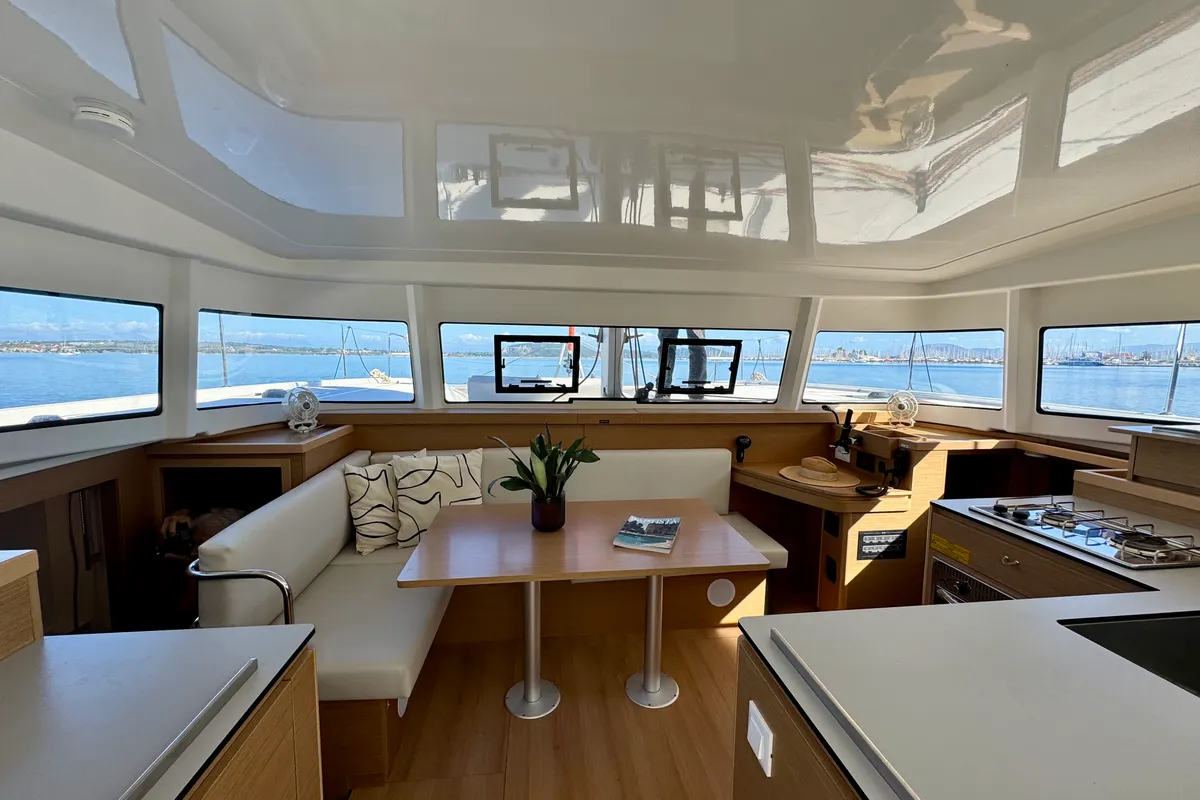 Salon of HELLENIC BREEZE, a Excess 11 catamaran at Preveza, Greece