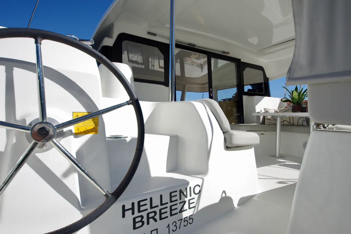 Salon of HELLENIC BREEZE, a Excess 11 catamaran at Preveza, Greece