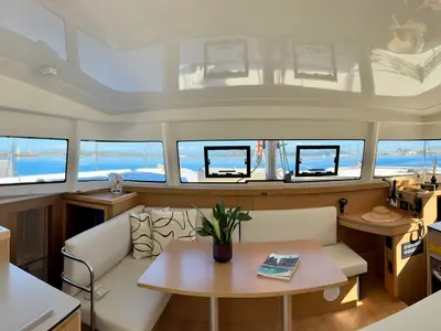 Cockpit of HELLENIC BREEZE, a Excess 11 catamaran at Preveza, Greece