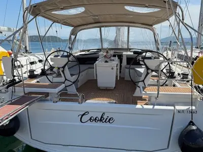 Cockpit of Cookie, a Beneteau Oceanis 46.1 sailboat at Preveza, Greece