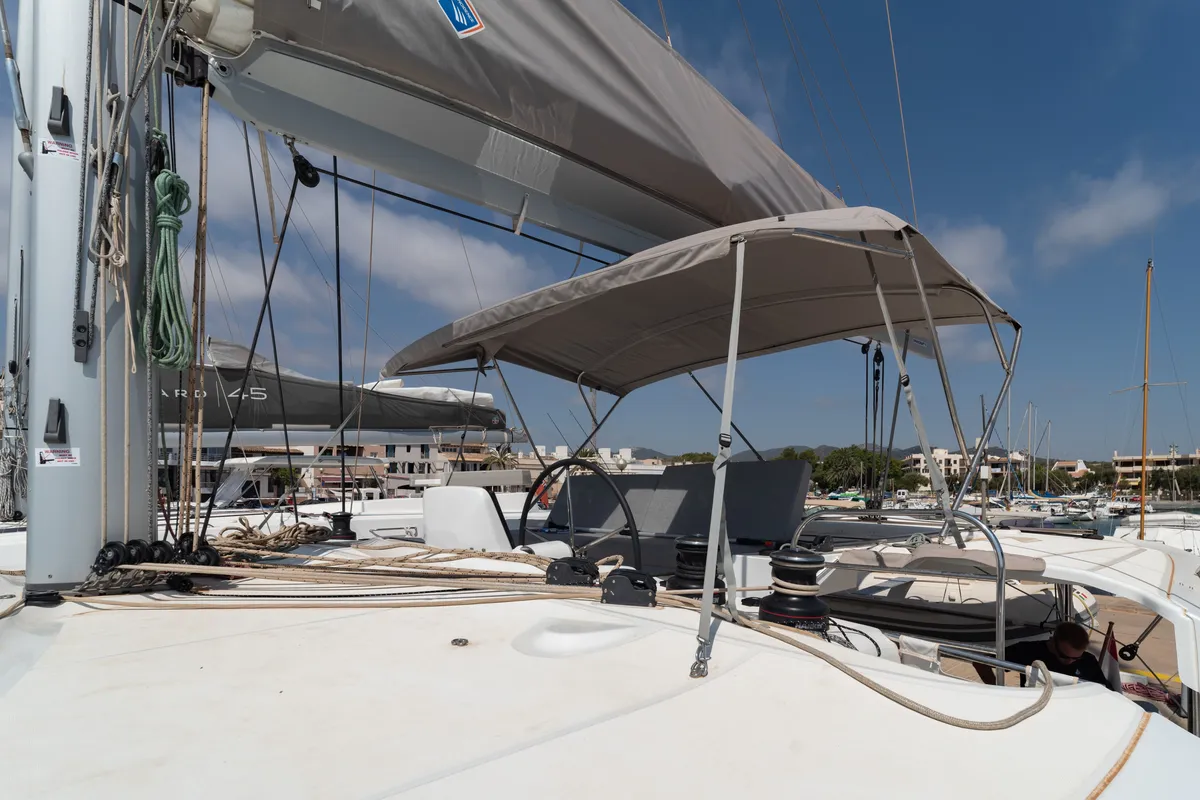 Cockpit of Spezielli, a Lagoon 46 catamaran at Felanitx, Spain