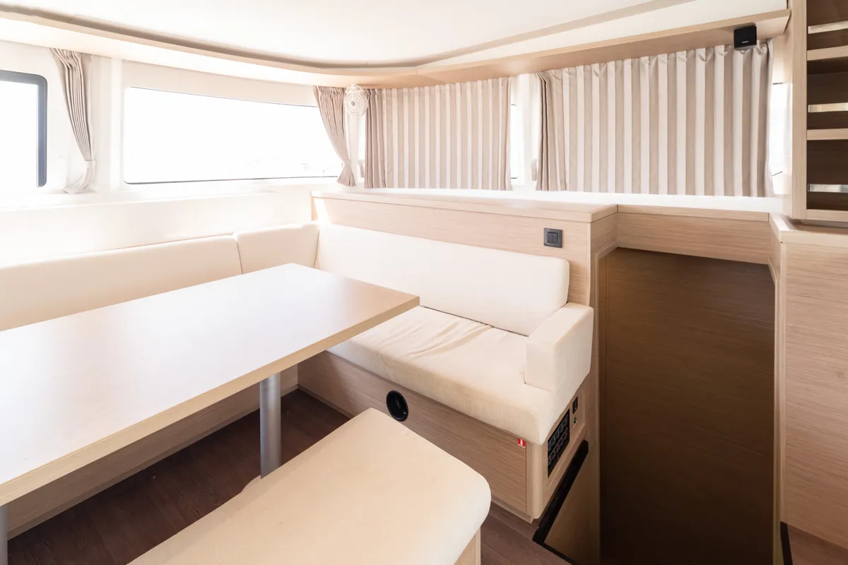 Salon of Spezielli, a Lagoon 46 catamaran at Felanitx, Spain