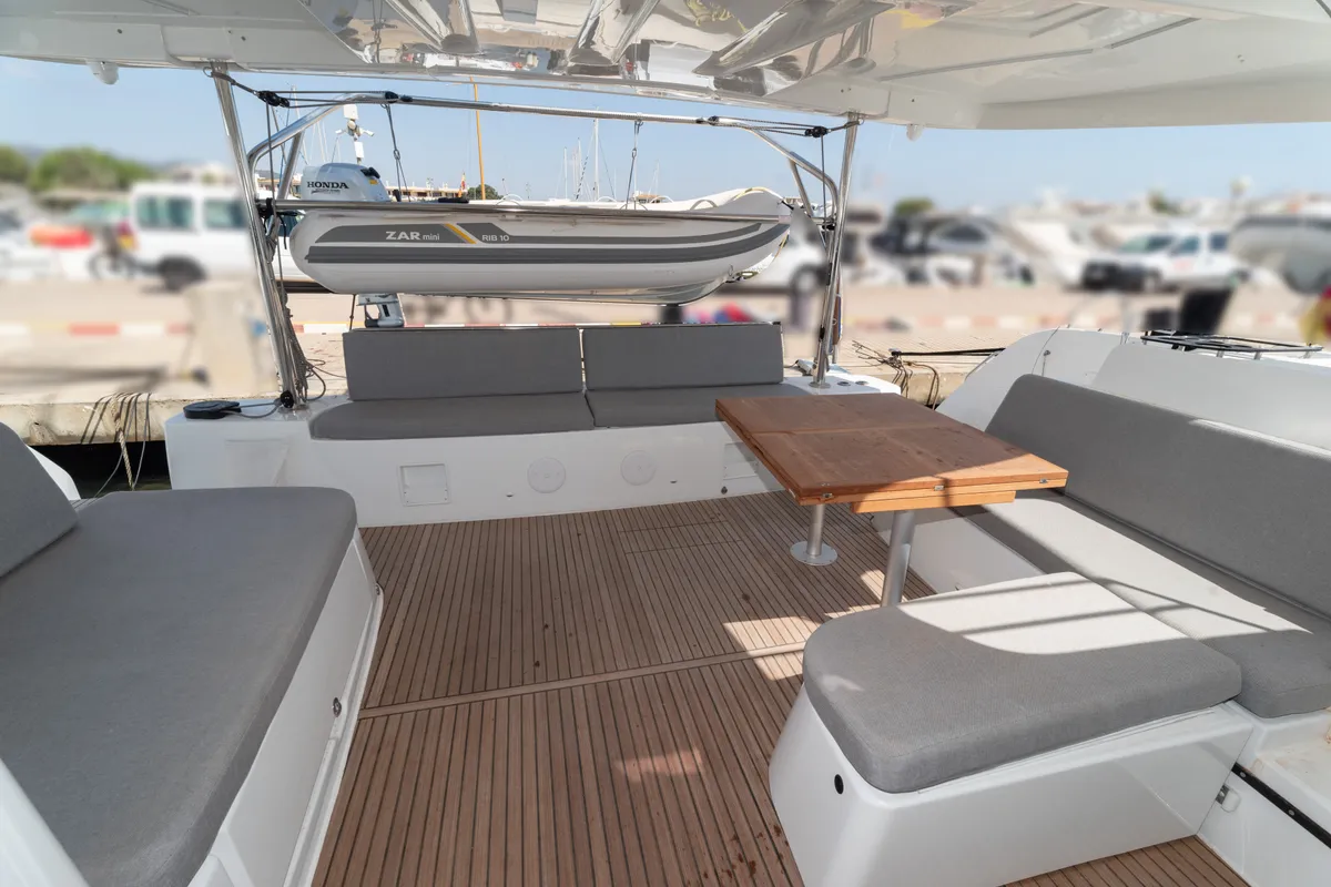 Deck of Spezielli, a Lagoon 46 catamaran at Felanitx, Spain