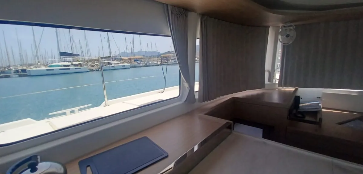 Salon of Dos Hermanos, a Lagoon 46 catamaran at Municipal Unit of Lefkada, Greece