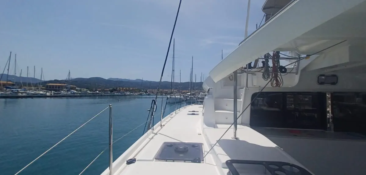 Deck of Dos Hermanos, a Lagoon 46 catamaran at Municipal Unit of Lefkada, Greece