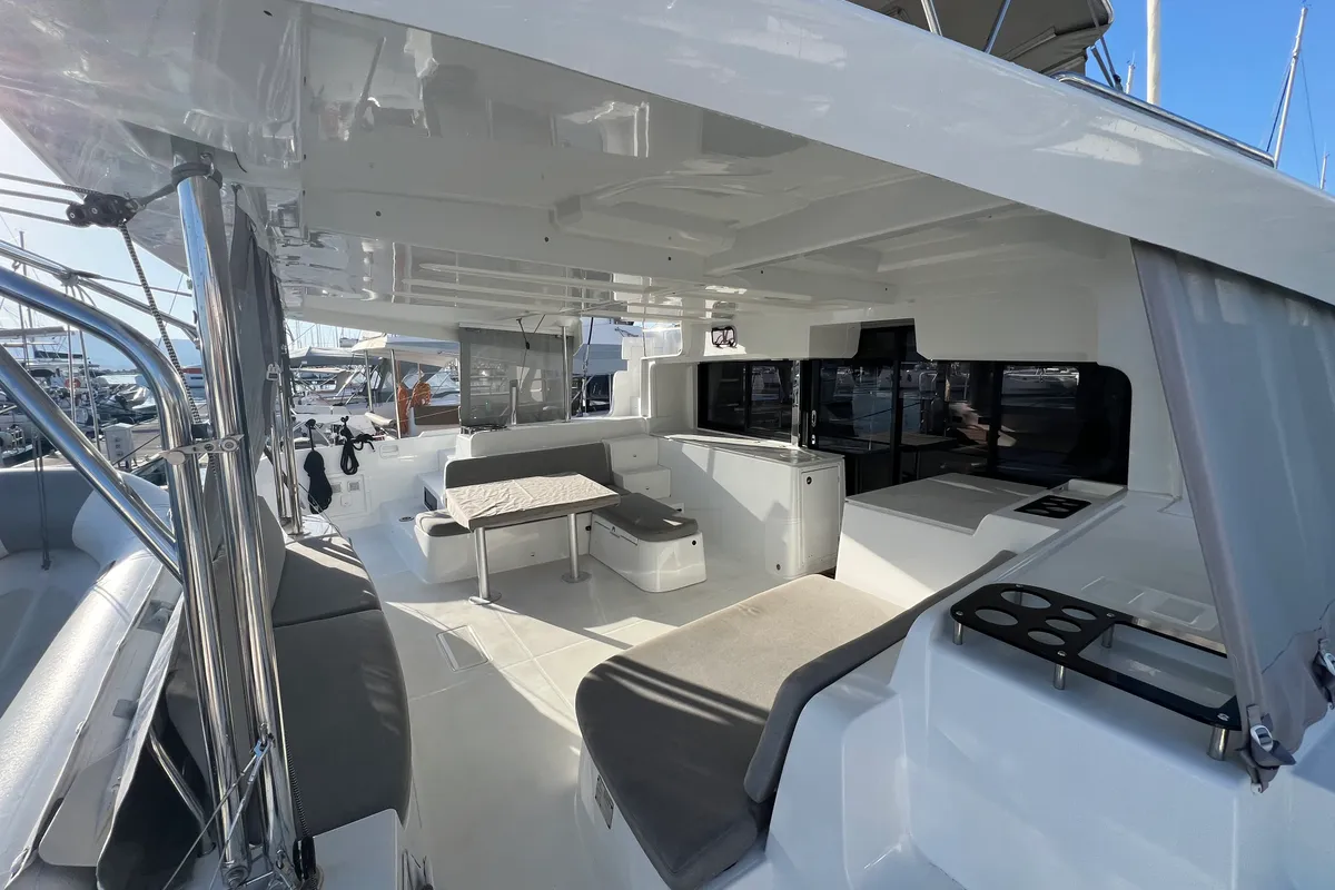 Deck of Dos Hermanos, a Lagoon 46 catamaran at Municipal Unit of Lefkada, Greece