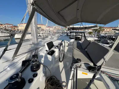 Cockpit of Dos Hermanos, a Lagoon 46 catamaran at Municipal Unit of Lefkada, Greece