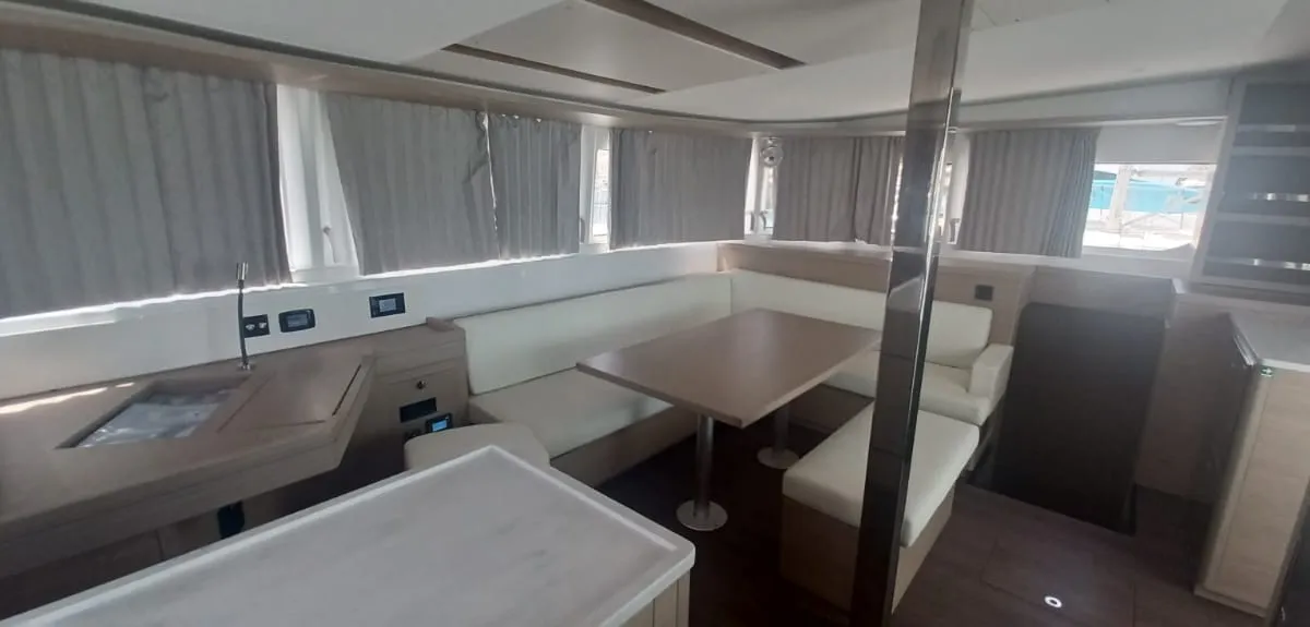 Salon of Dos Hermanos, a Lagoon 46 catamaran at Municipal Unit of Lefkada, Greece