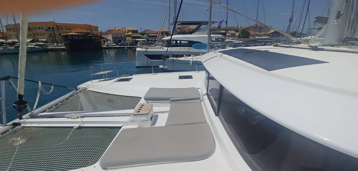 Deck of Dos Hermanos, a Lagoon 46 catamaran at Municipal Unit of Lefkada, Greece