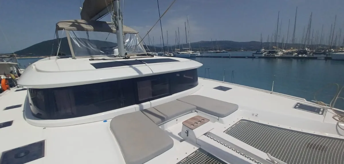 Deck of Dos Hermanos, a Lagoon 46 catamaran at Municipal Unit of Lefkada, Greece