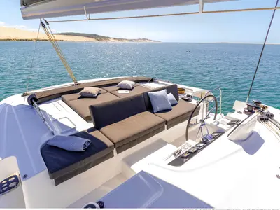 Deck of Dos Hermanos, a Lagoon 46 catamaran at Municipal Unit of Lefkada, Greece