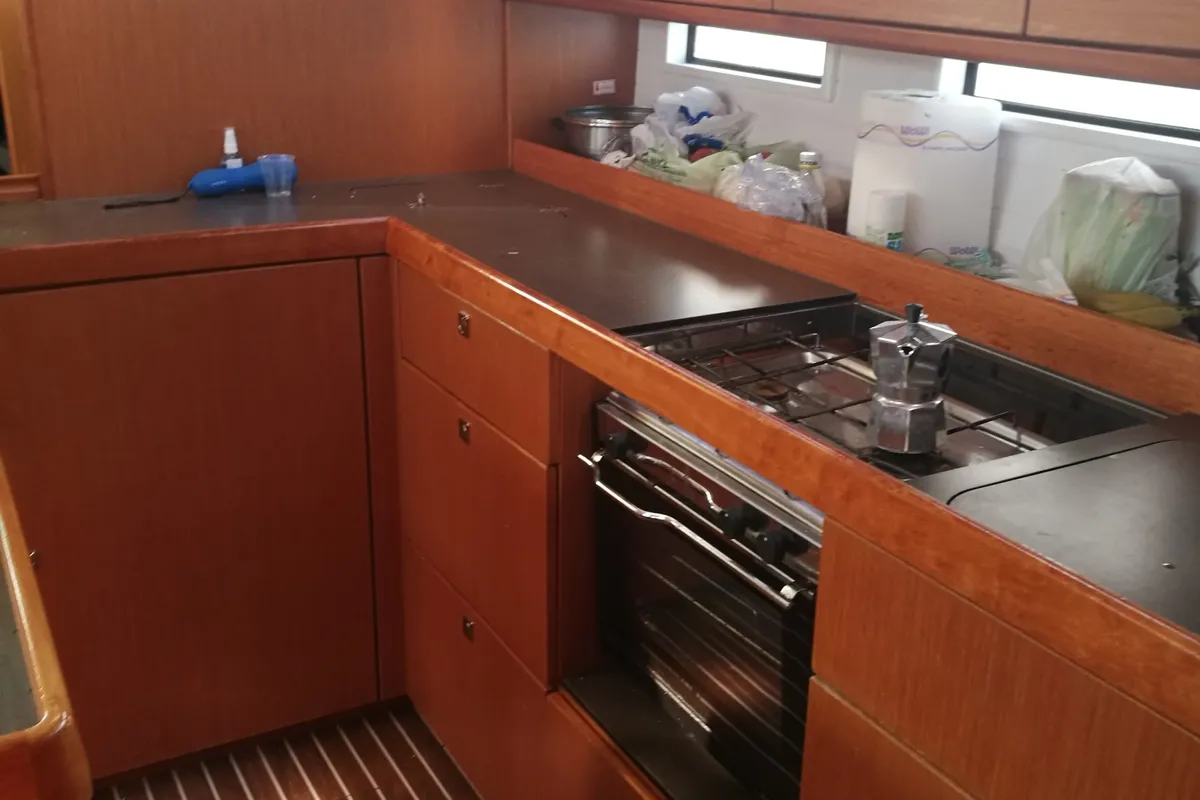 Galley of Blue Moon, a Bavaria Cruiser 46 sailboat at Agropoli, Italy