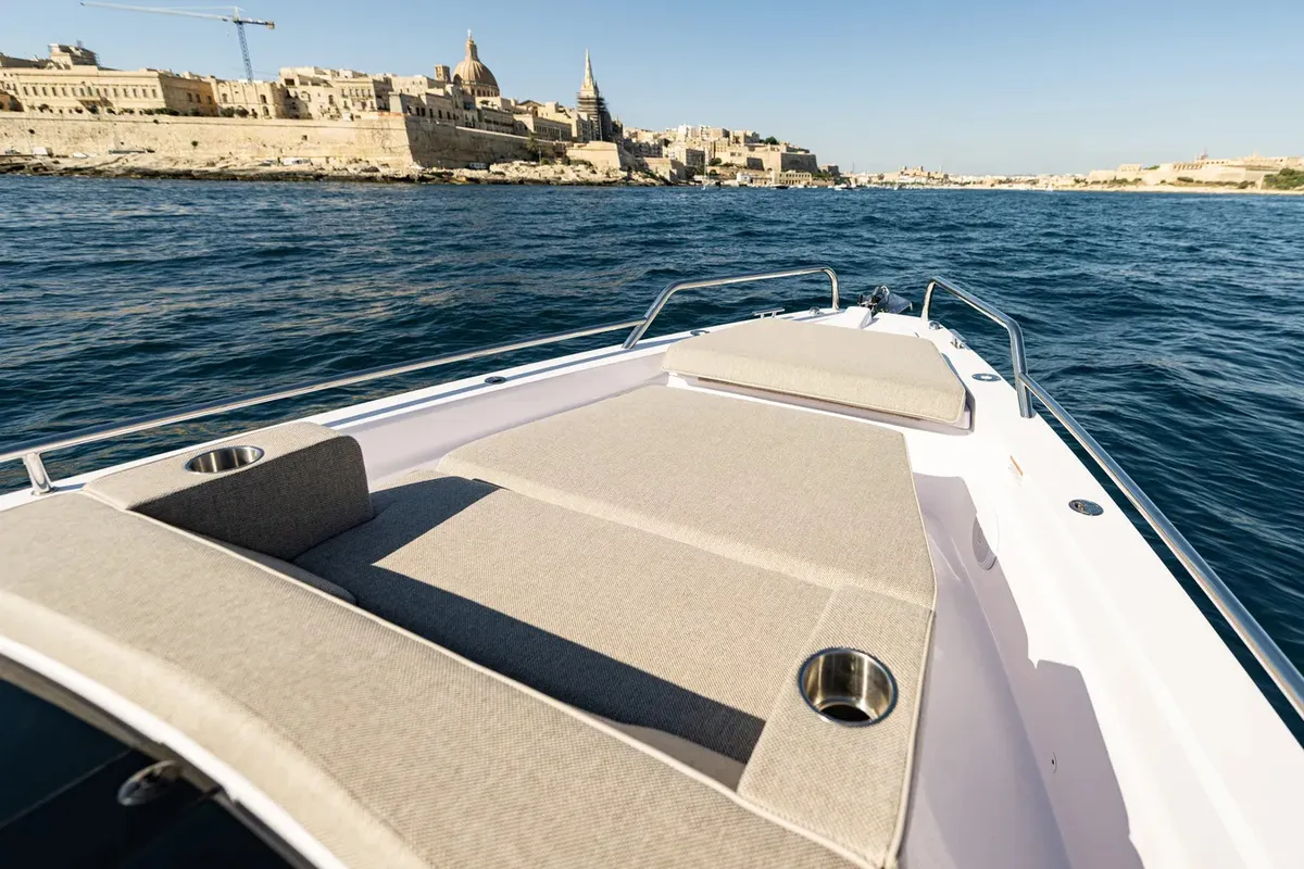 Deck of Nautiful, a Axopar 37 Sun Top motorboat at Floriana, Malta