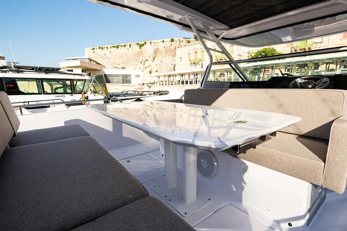 Deck of Nautiful, a Axopar 37 Sun Top motorboat at Floriana, Malta