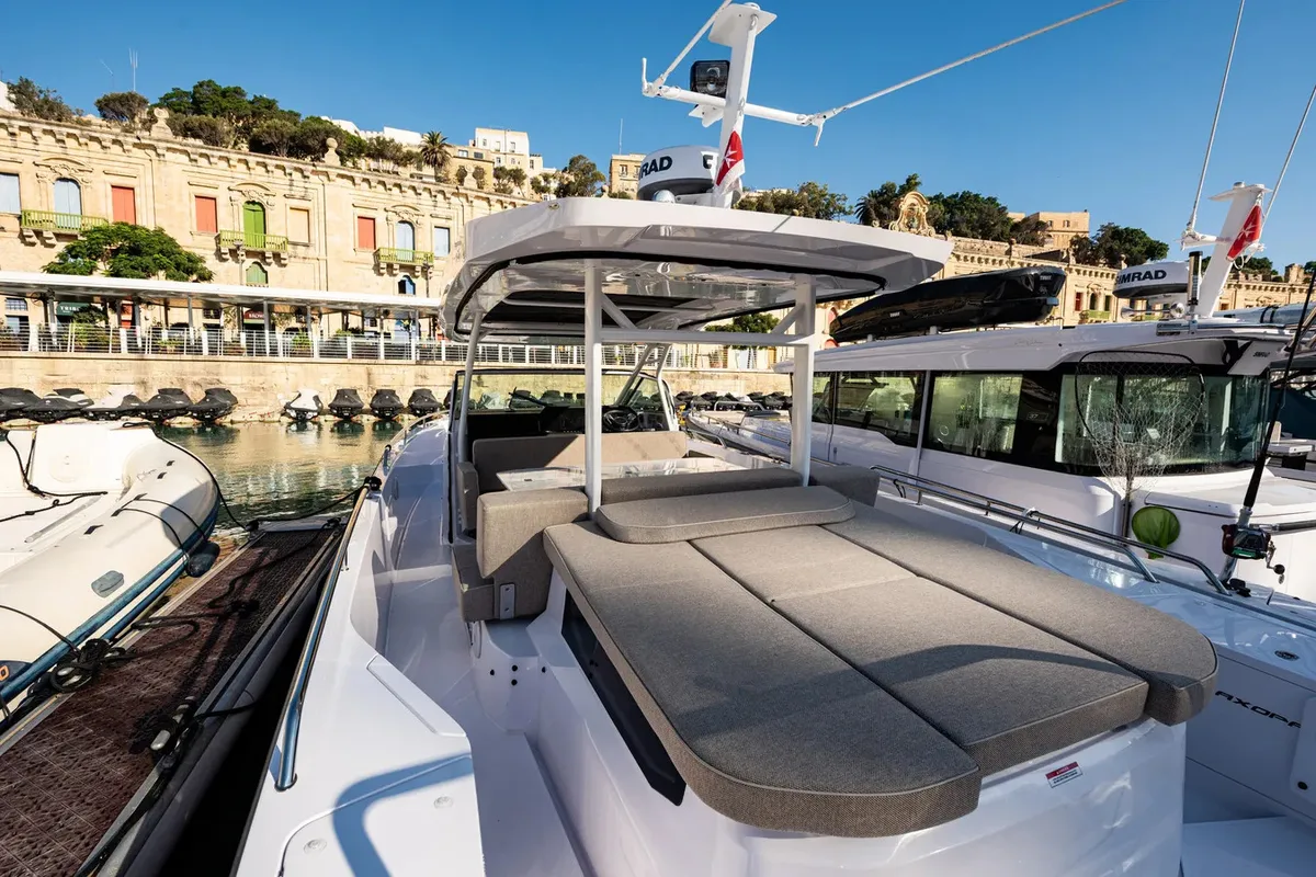 Deck of Nautiful, a Axopar 37 Sun Top motorboat at Floriana, Malta