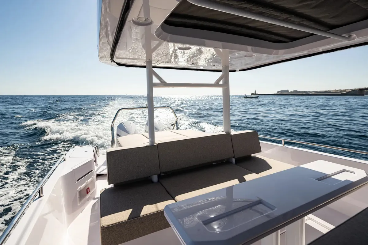 Deck of Nautiful, a Axopar 37 Sun Top motorboat at Floriana, Malta
