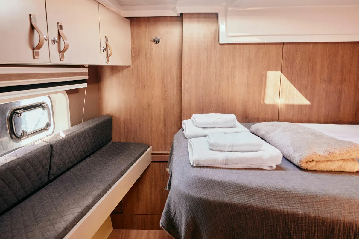 Cabin on Ediba Aries, a Bali Catspace catamaran at Marmaris, Turkey