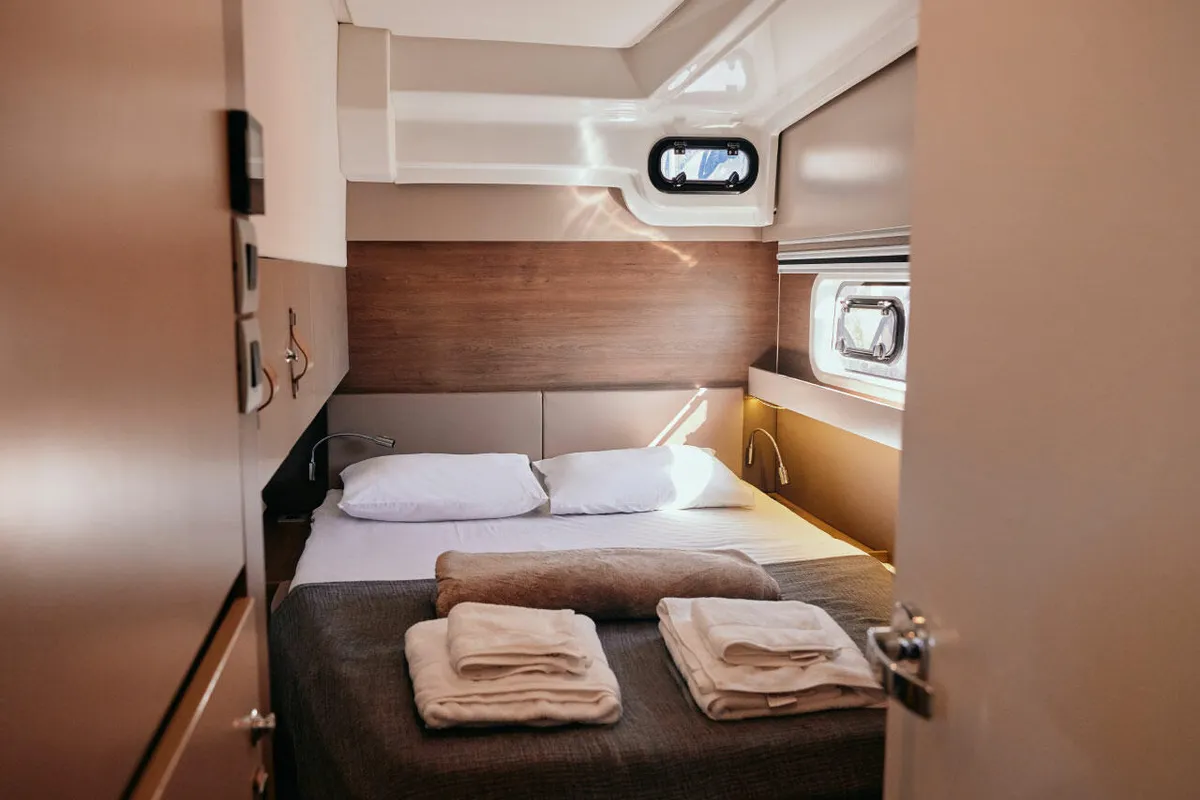 Cabin on Ediba Aries, a Bali Catspace catamaran at Marmaris, Turkey