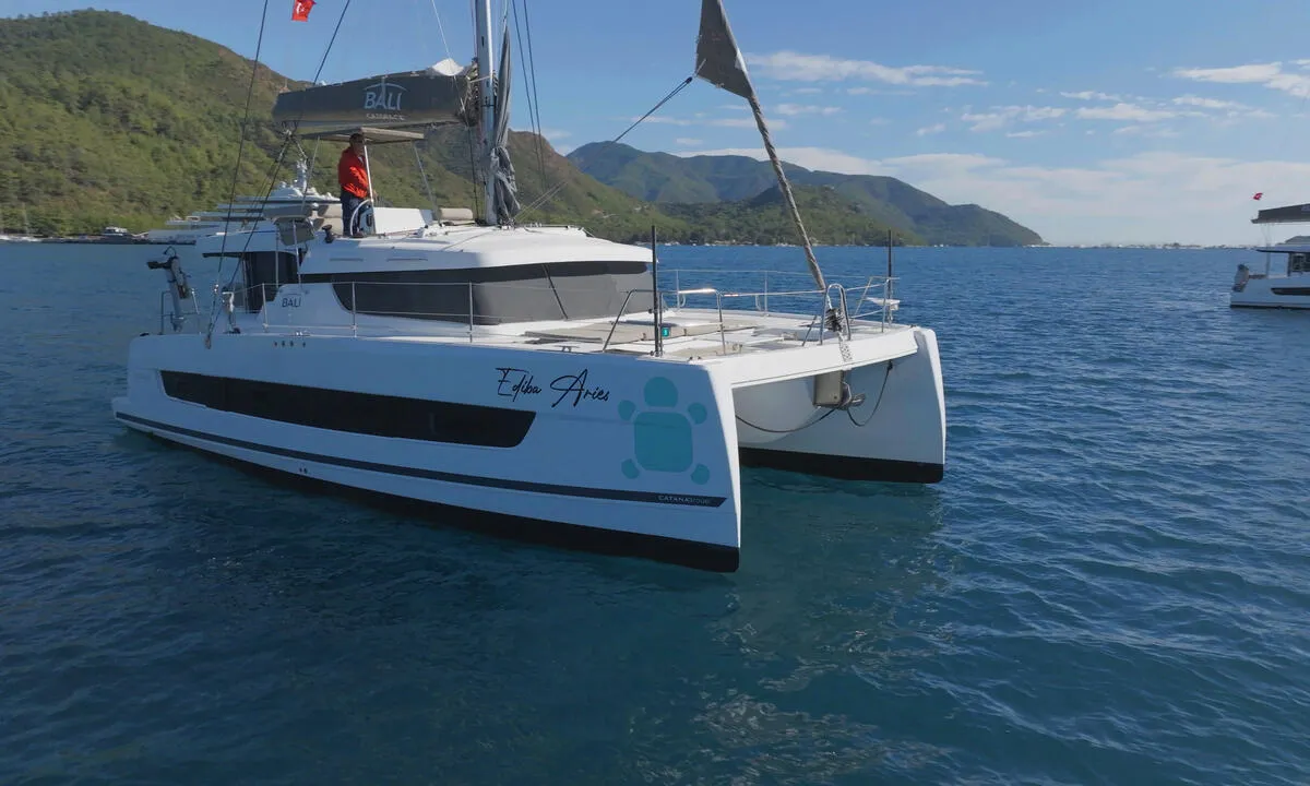 Exterior view of Ediba Aries, a Bali Catspace catamaran at Marmaris, Turkey