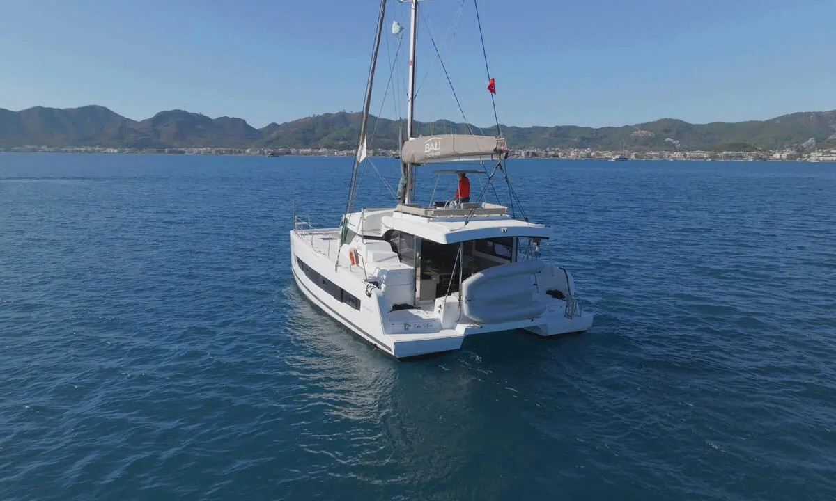 Exterior view of Ediba Aries, a Bali Catspace catamaran at Marmaris, Turkey