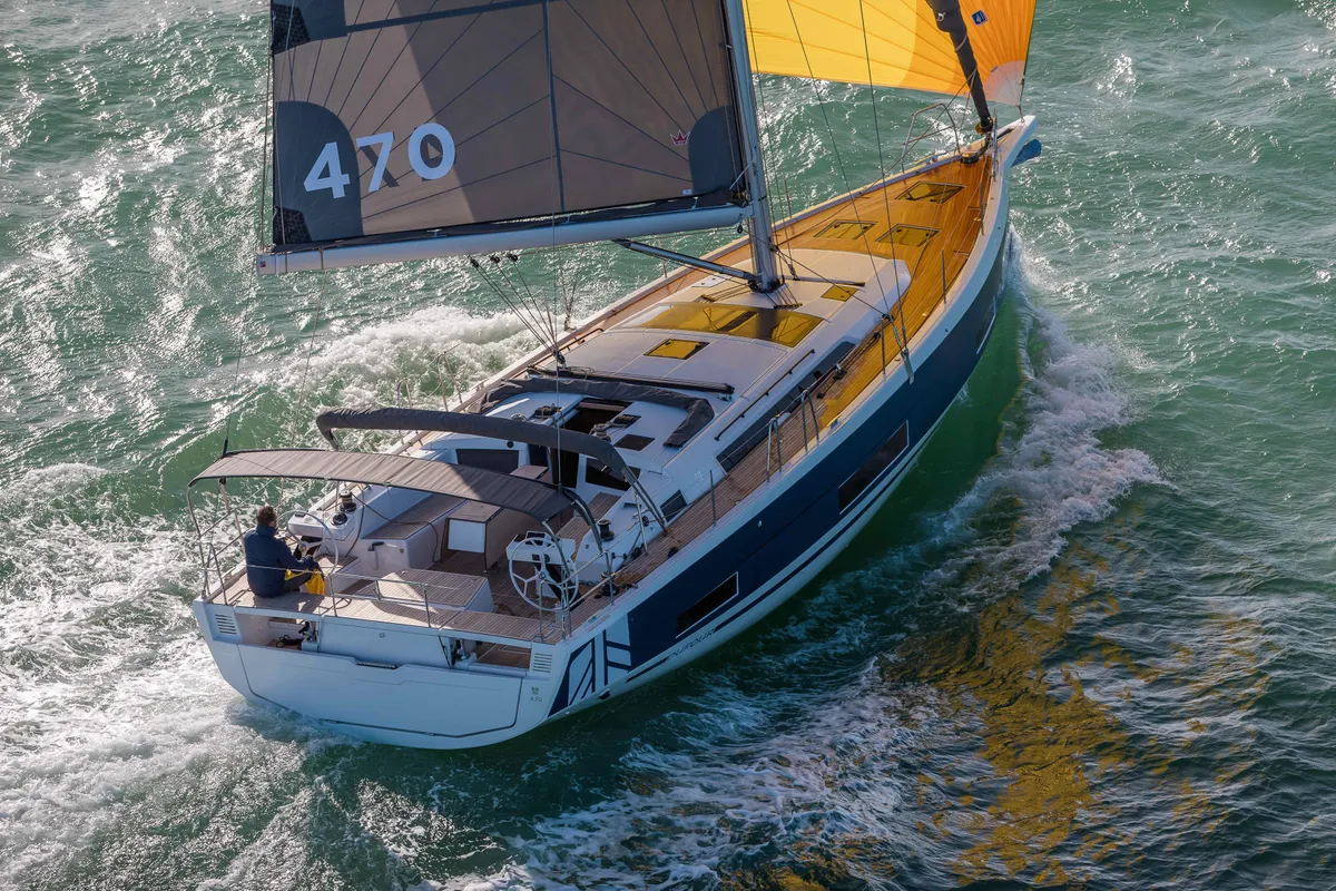 Galeo, a Dufour 470 sailboat at Ventimiglia, Italy