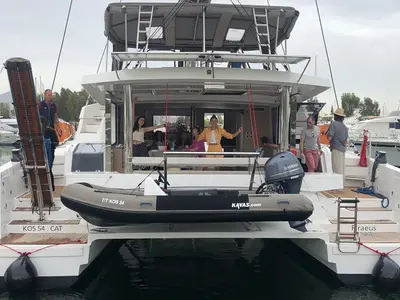 Deck of Bali 5.4 - 6 + 2 cab., a catamaran at Lefkada, Greece