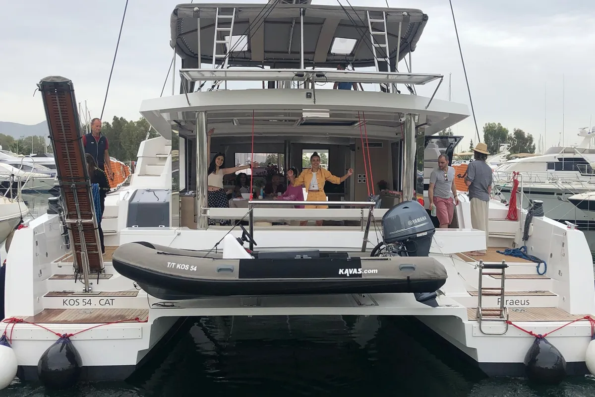 Deck of Bali 5.4 - 6 + 2 cab., a catamaran at Lefkada, Greece