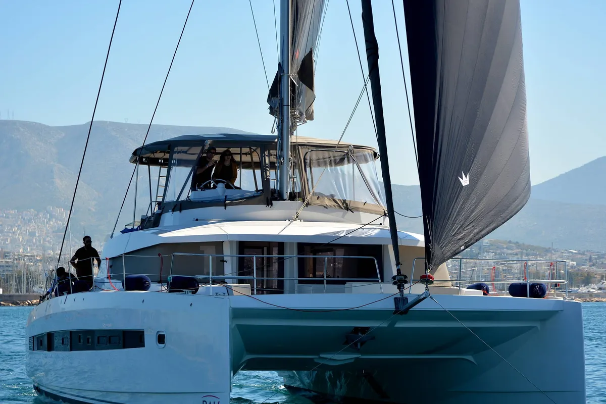 Exterior view of Bali 5.4 - 6 + 2 cab., a catamaran at Lefkada, Greece