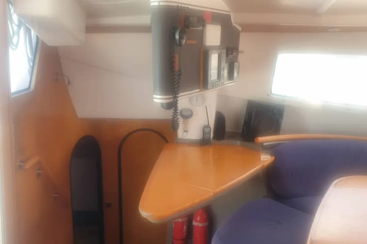Salon of Alboran Cachaça (Radazul), a Fountaine Pajot Bahia 46 catamaran at El Rosario, Spain
