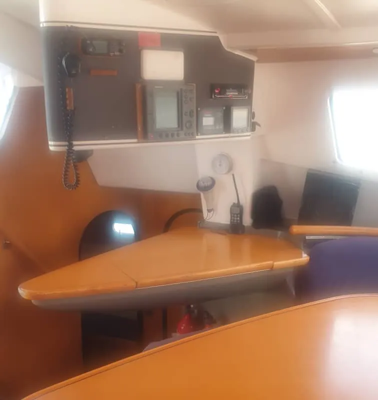 Salon of Alboran Cachaça (Radazul), a Fountaine Pajot Bahia 46 catamaran at El Rosario, Spain