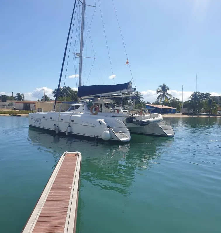 Exterior view of Alboran Cachaça (Radazul), a Fountaine Pajot Bahia 46 catamaran at El Rosario, Spain