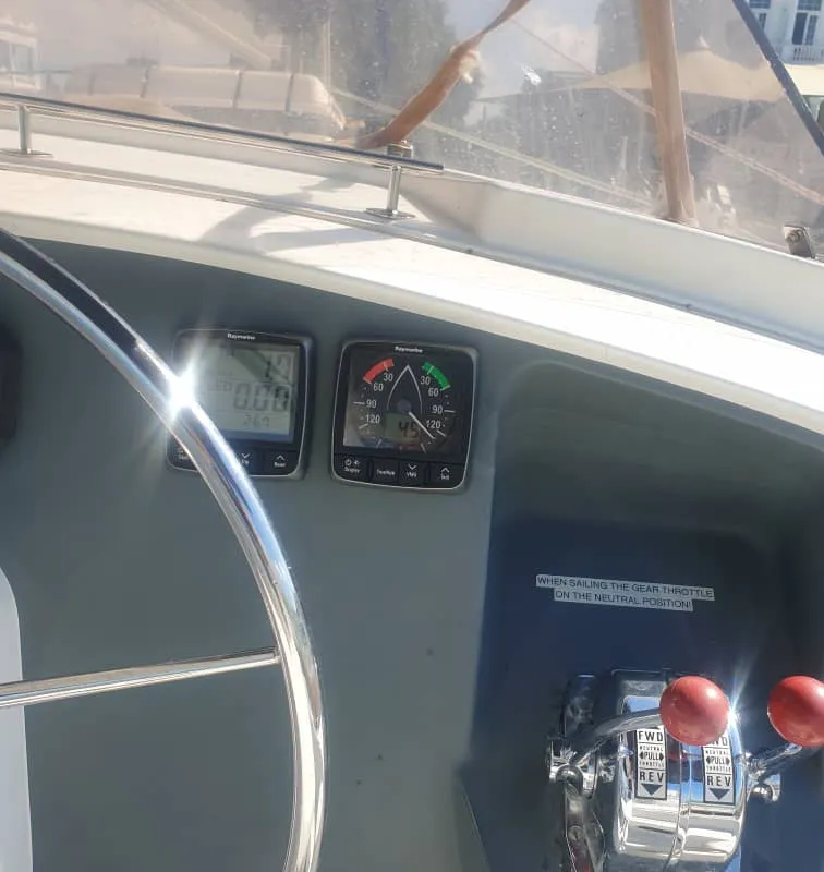 Cockpit of Alboran Cachaça (Radazul), a Fountaine Pajot Bahia 46 catamaran at El Rosario, Spain