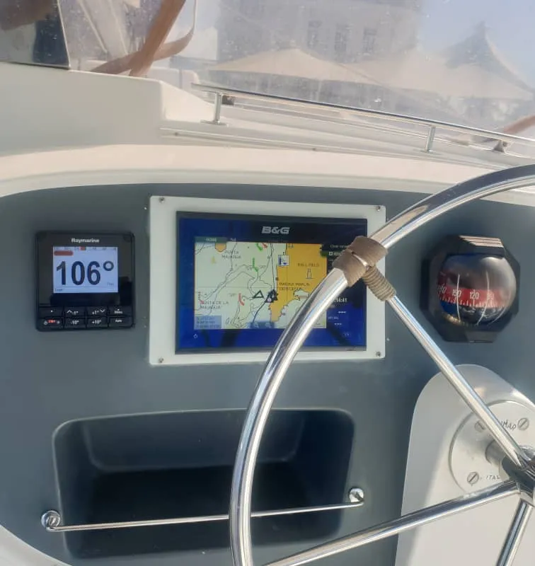 Cockpit of Alboran Cachaça (Radazul), a Fountaine Pajot Bahia 46 catamaran at El Rosario, Spain