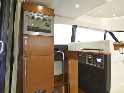 Galley of Beni, a Prestige 450 motorboat at Giardini Naxos, Italy