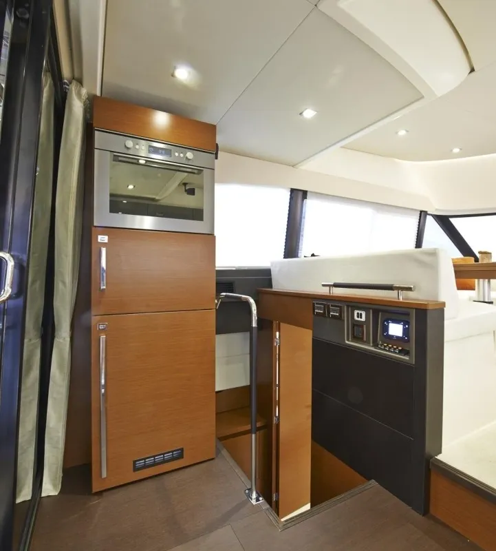 Galley of Beni, a Prestige 450 motorboat at Giardini Naxos, Italy