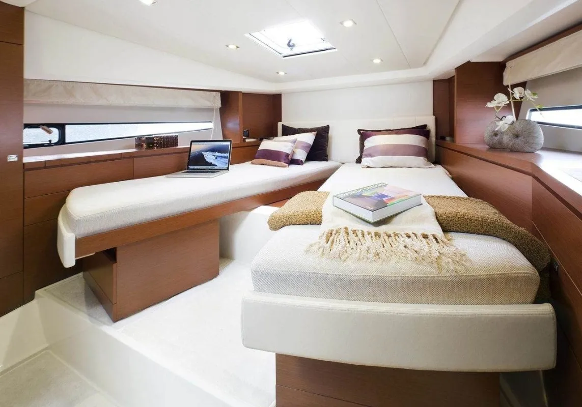 Cabin on Beni, a Prestige 450 motorboat at Giardini Naxos, Italy