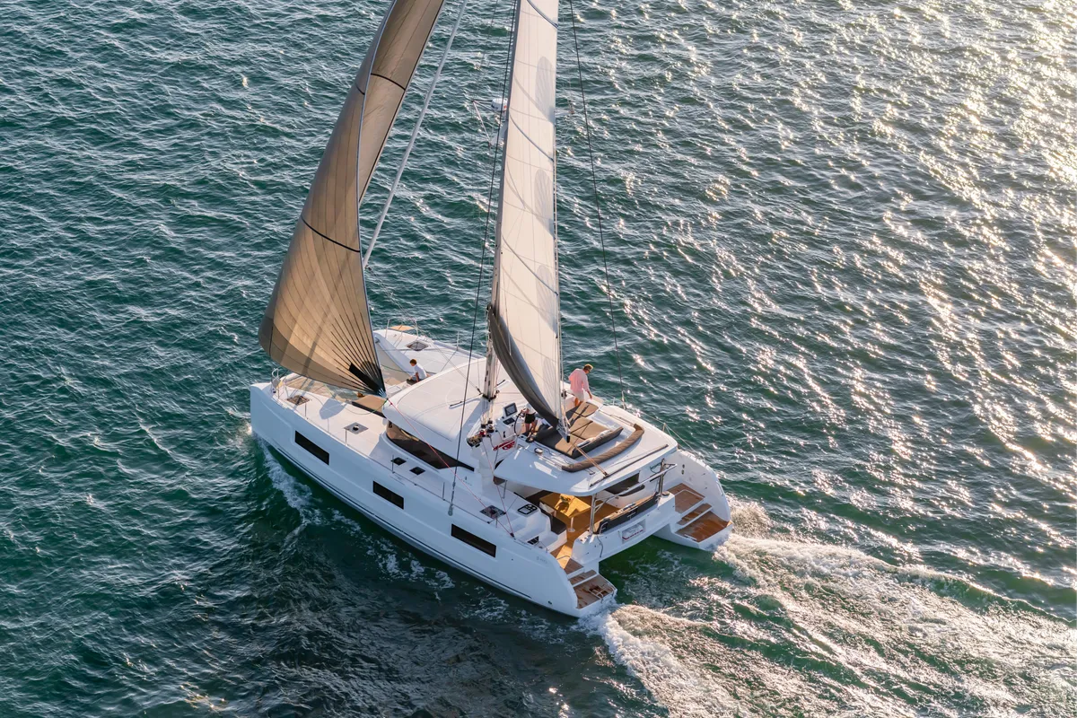 Exterior view of Pegasus, a Lagoon 46 catamaran at Propriano, France