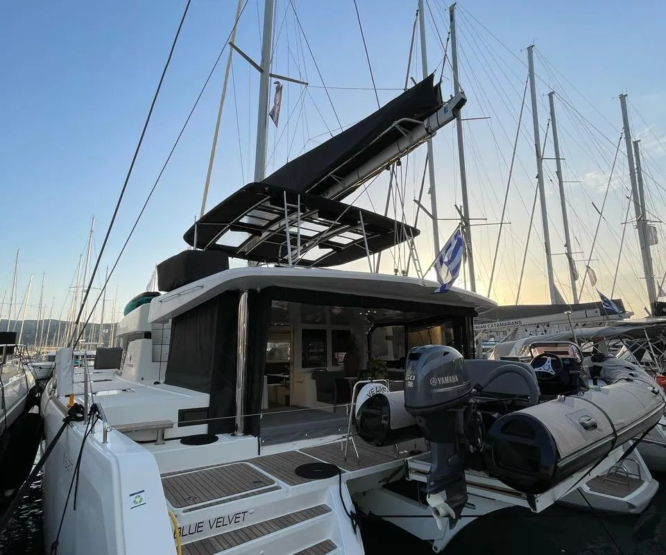 Exterior view of Blue Velvet, a Lagoon 52 F catamaran at Municipal Unit of Lefkada, Greece