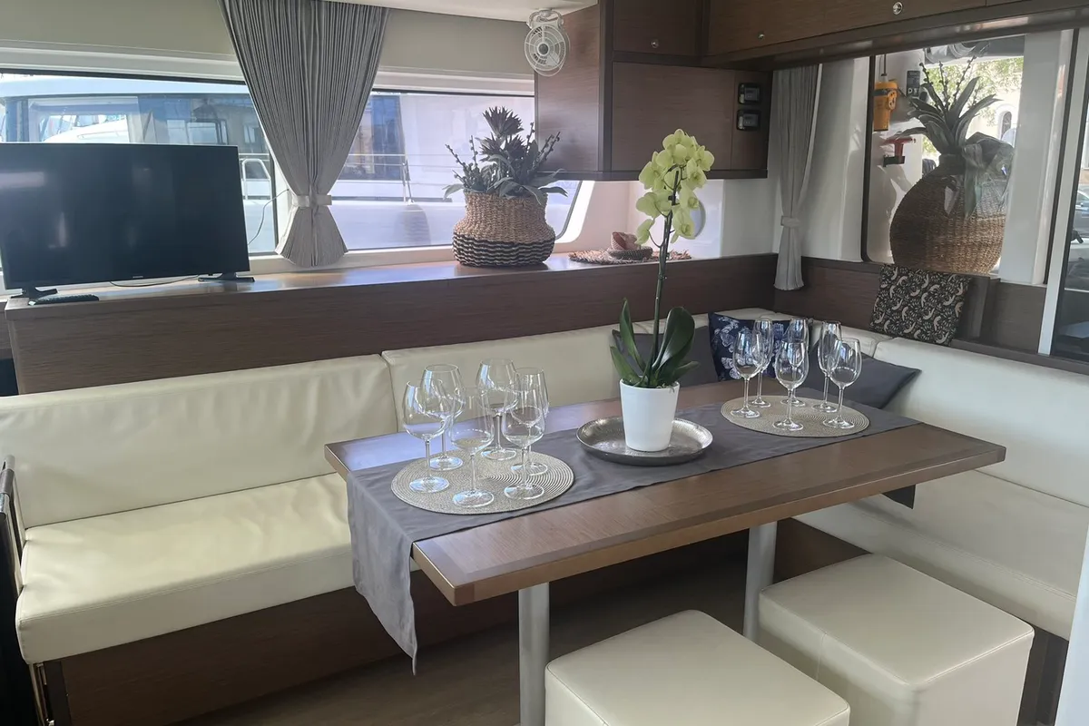 Salon of Blue Velvet, a Lagoon 52 F catamaran at Municipal Unit of Lefkada, Greece