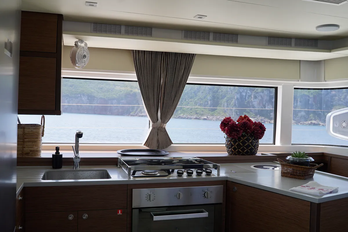 Galley of Blue Velvet, a Lagoon 52 F catamaran at Municipal Unit of Lefkada, Greece