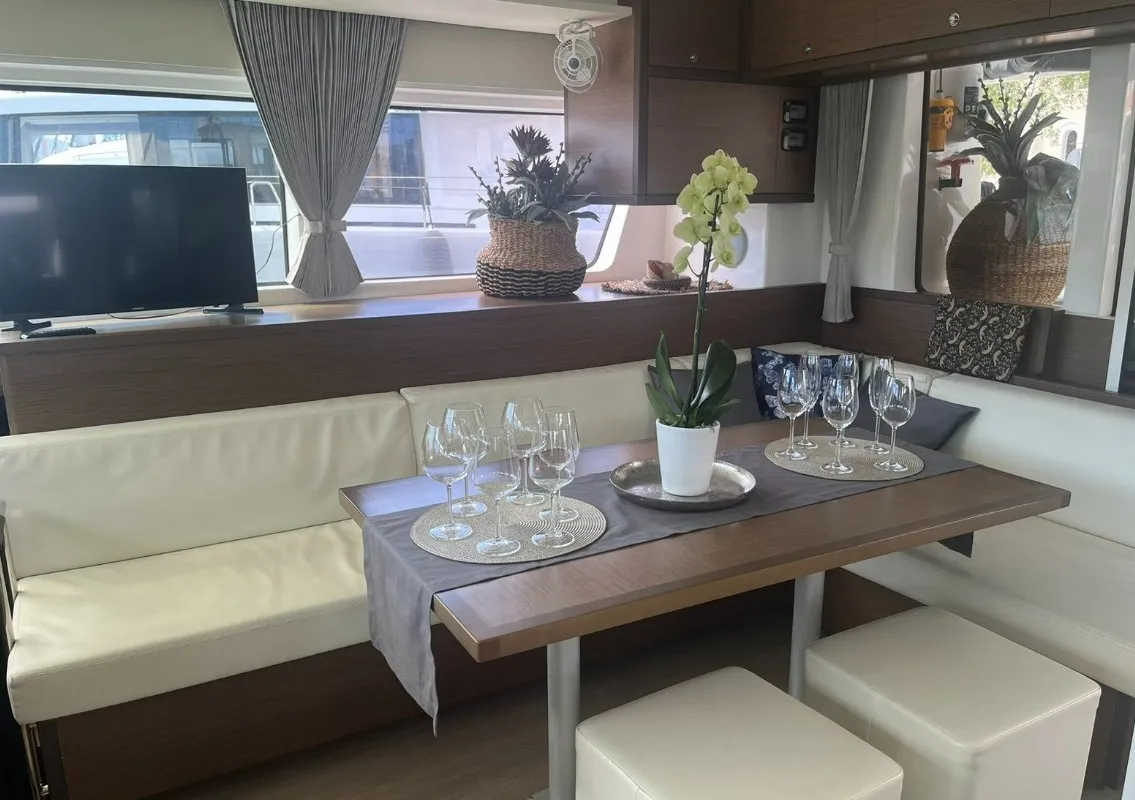 Salon of Blue Velvet, a Lagoon 52 F catamaran at Municipal Unit of Lefkada, Greece