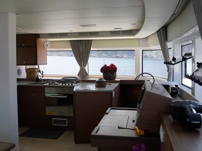 Galley of Blue Velvet, a Lagoon 52 F catamaran at Municipal Unit of Lefkada, Greece